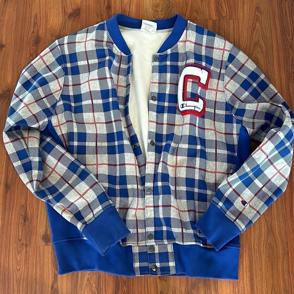 Champion vintage blue plaid jacket sweatshirt size X